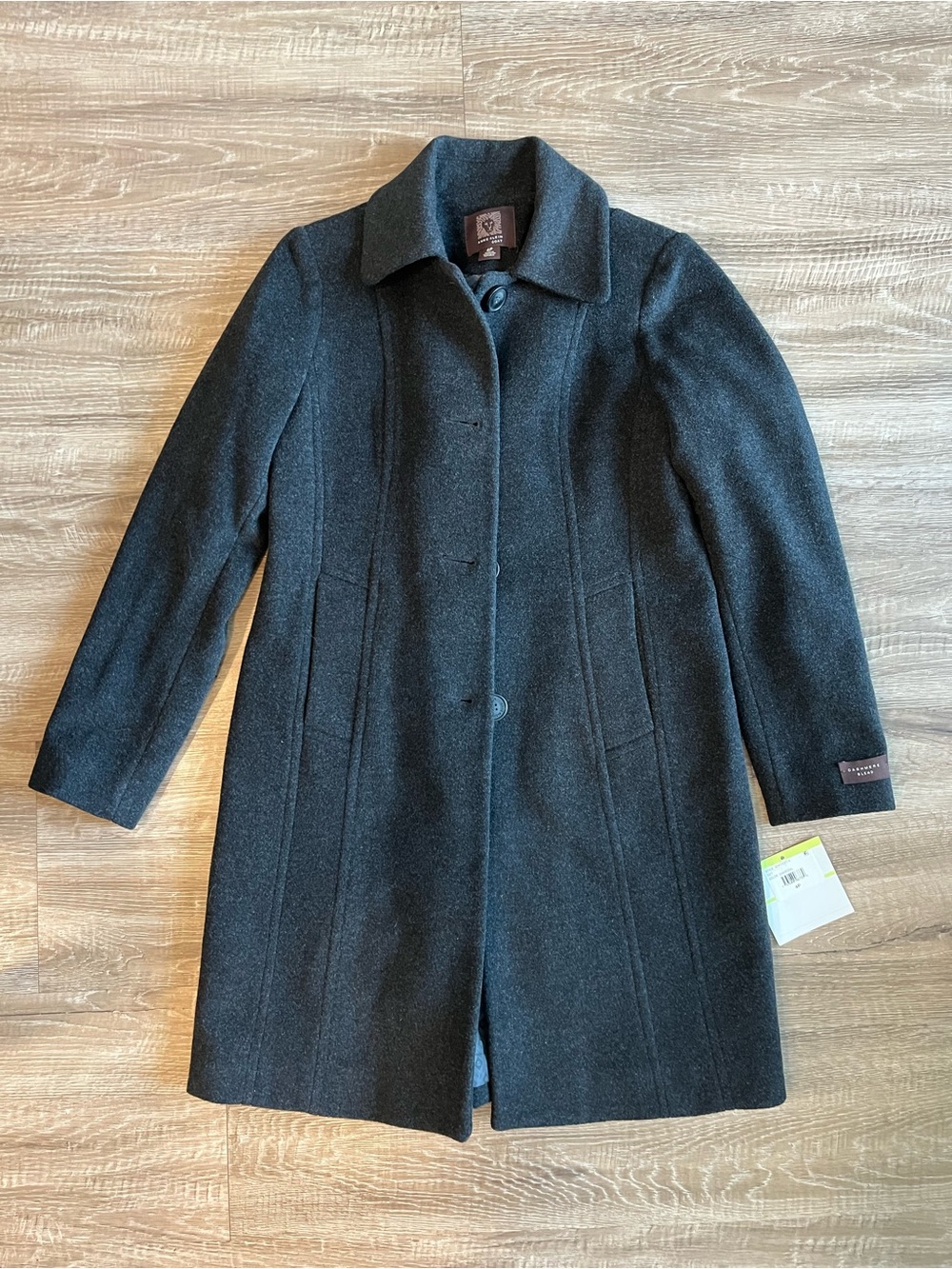 Anne Klein Dark Grey Wool Cashmere Blend Coat Size 4 Petite NWT